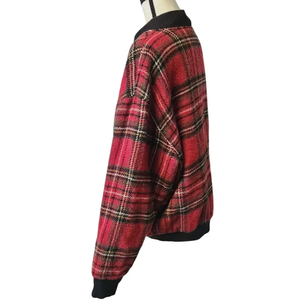 Vintage Woolrich Wool Mohair Red Tartan Plaid Bomber Jacket Coat USA Women XL - Picture 5 of 9